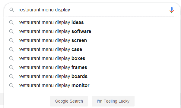 restaurant menu google search options