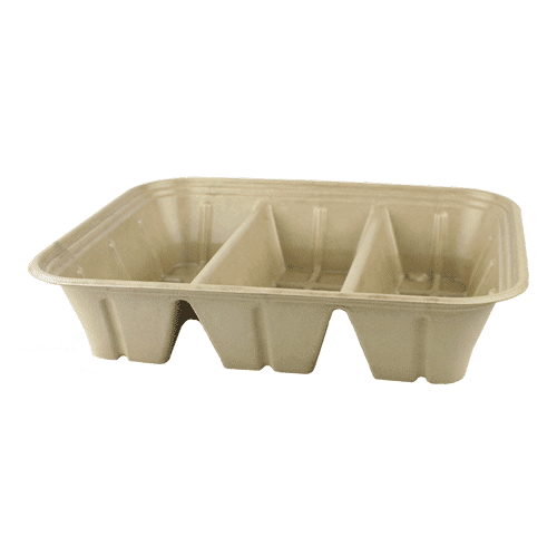 half size fiber catering pan with PLA lining 3 compartment 104 oz