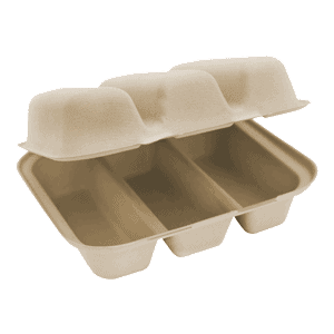 3 compartment clamshell fiber container