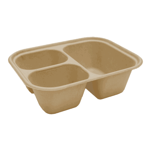 3 compartment compostable fiber tray 48oz