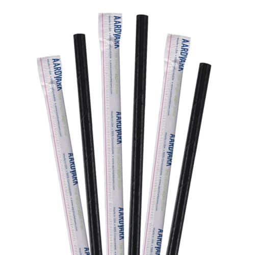 7.75" Standard Solid Black Paper Straw, Wrapped (3200/case)