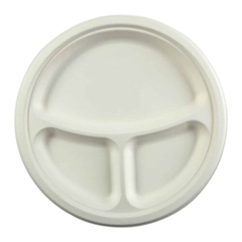 10″ Round Fiber Plate, 3-Compartment (500/case) - Eco-pliant