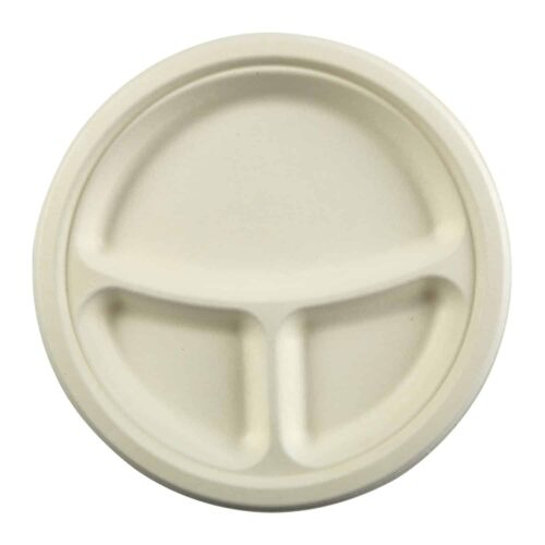 9″ Round Fiber Plate, 3-Compartment (500/CS) - Eco-pliant