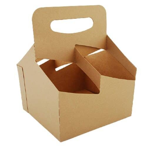 4-Cup Kraft Paper Beverage Tray with Handle - Eco-pliant