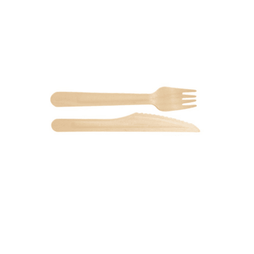 6" Cutlery Kit, Wooden - Fork and Knife, Wrapped (500/case)